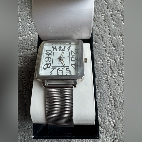 Accutime Silver Tone Square Quartz Watch - Picture 1 of 4